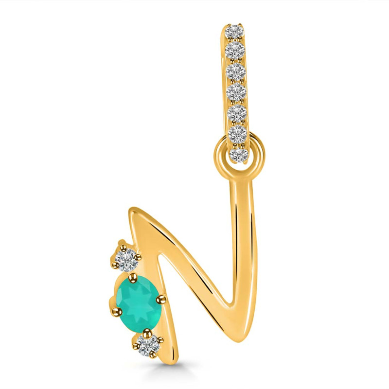 Green Onyx & White Topaz Alphabet N Pendant GRO-RDA-40.
