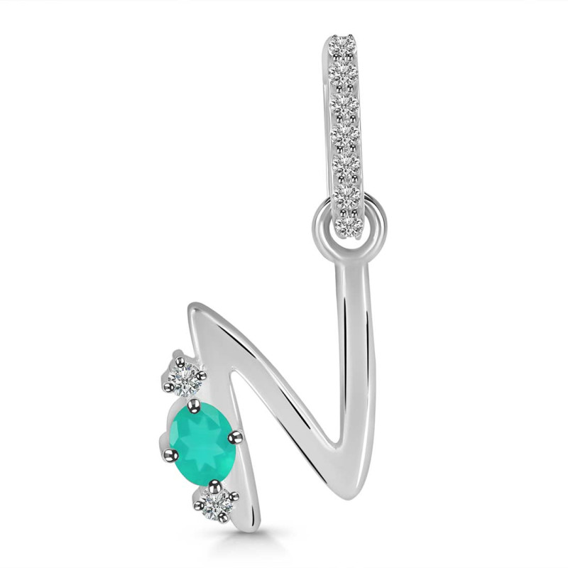 Green Onyx & White Topaz Alphabet N Pendant GRO-RDA-40.