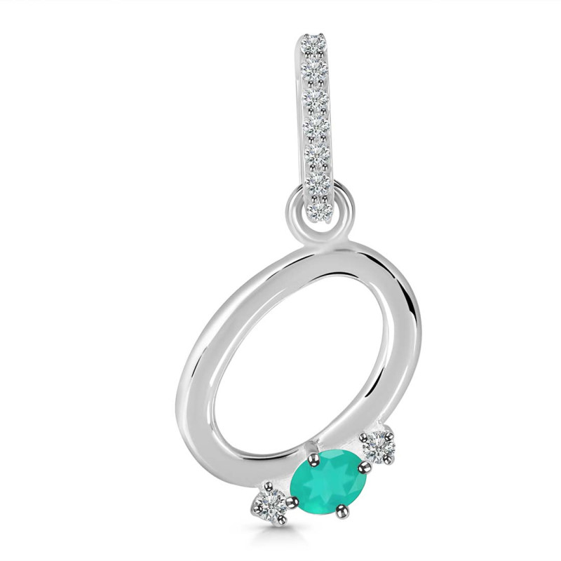 Green Onyx & White Topaz Alphabet O Pendant GRO-RDA-41.
