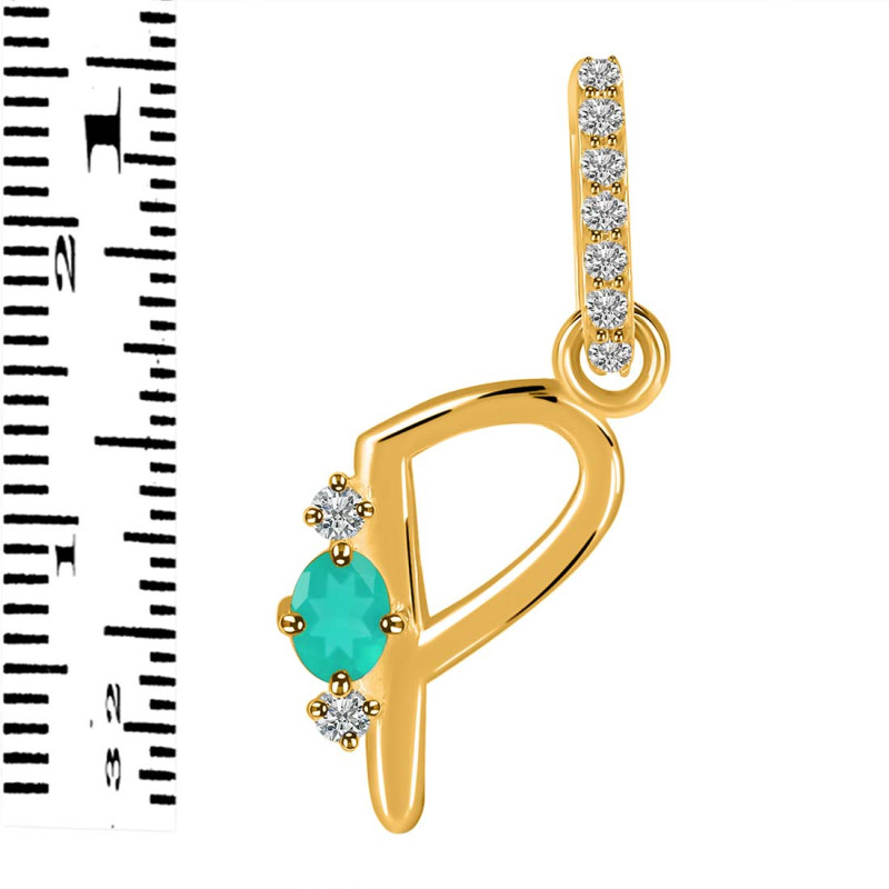 Green Onyx & White Topaz Alphabet P Pendant GRO-RDA-42.