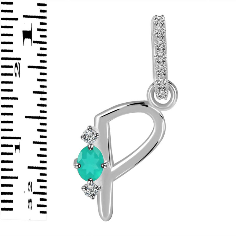 Green Onyx & White Topaz Alphabet P Pendant GRO-RDA-42.