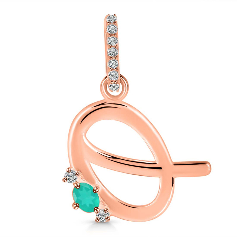 Green Onyx & White Topaz Alphabet Q Pendant GRO-RDA-43.