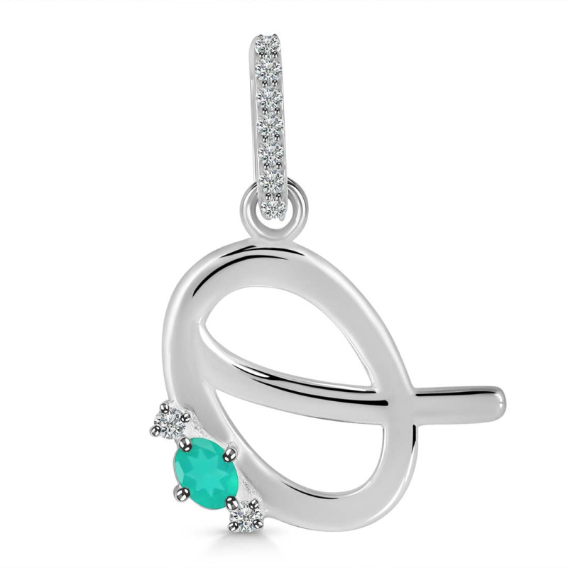 Green Onyx & White Topaz Alphabet Q Pendant GRO-RDA-43.