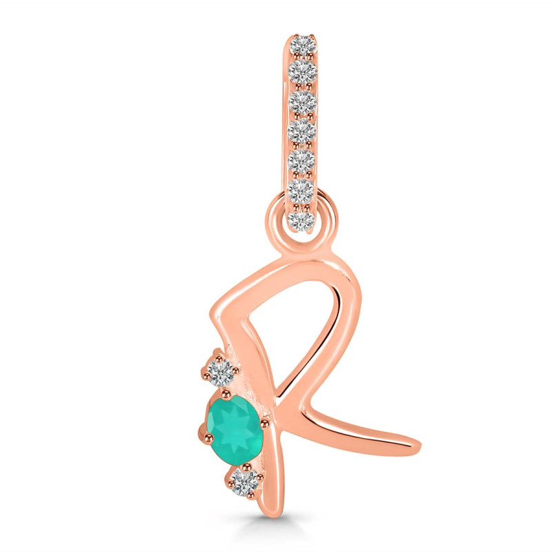Green Onyx & White Topaz Alphabet R Pendant GRO-RDA-44.