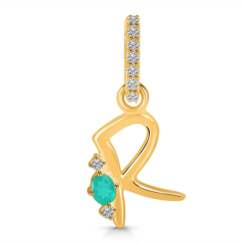 Green Onyx & White Topaz Alphabet R Pendant GRO-RDA-44.