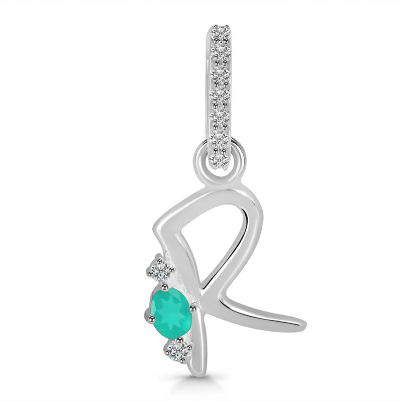 Green Onyx & White Topaz Alphabet R Pendant GRO-RDA-44.