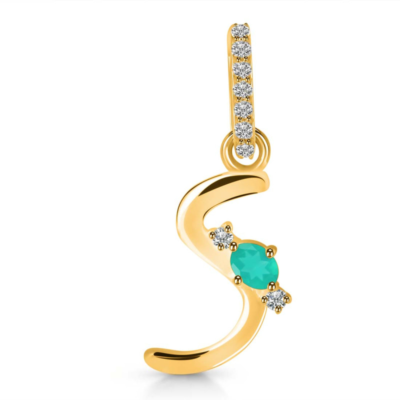 Green Onyx & White Topaz Alphabet S Pendant GRO-RDA-45.