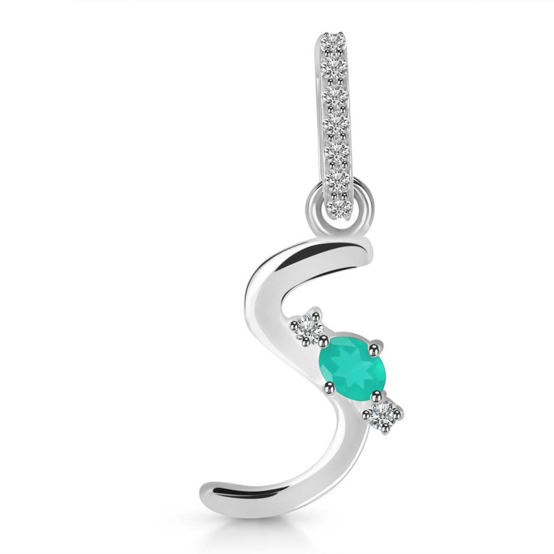 Green Onyx & White Topaz Alphabet S Pendant GRO-RDA-45.