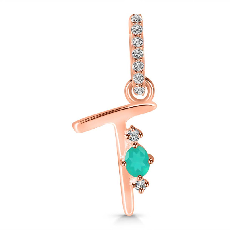 Green Onyx & White Topaz Alphabet T Pendant GRO-RDA-46.