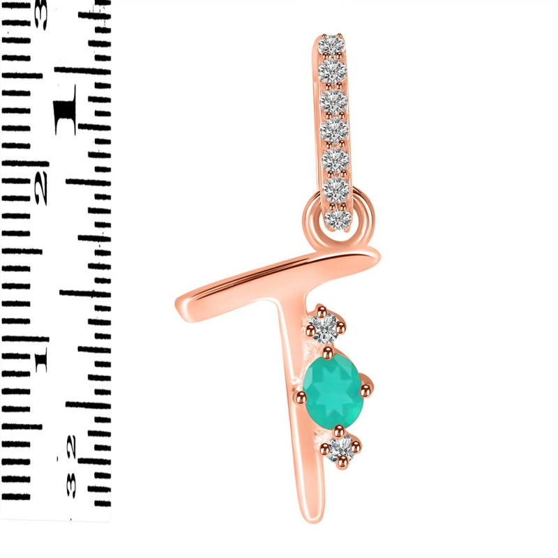 Green Onyx & White Topaz Alphabet T Pendant GRO-RDA-46.