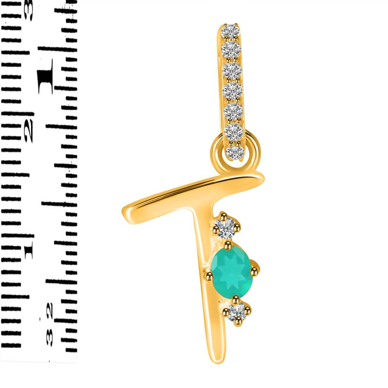 Green Onyx & White Topaz Alphabet T Pendant GRO-RDA-46.