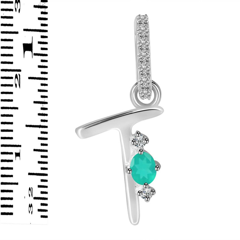 Green Onyx & White Topaz Alphabet T Pendant GRO-RDA-46.