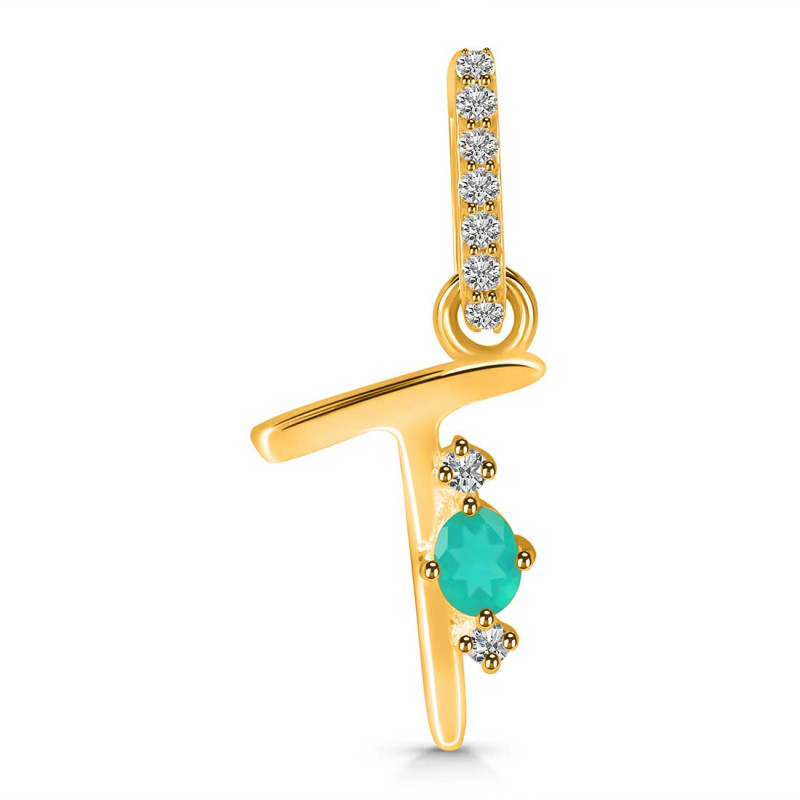 Green Onyx & White Topaz Alphabet T Pendant GRO-RDA-46.
