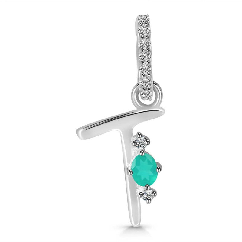 Green Onyx & White Topaz Alphabet T Pendant GRO-RDA-46.