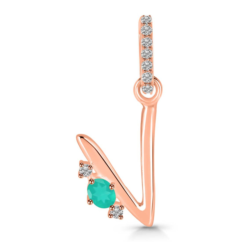 Green Onyx & White Topaz Alphabet V Pendant GRO-RDA-48.