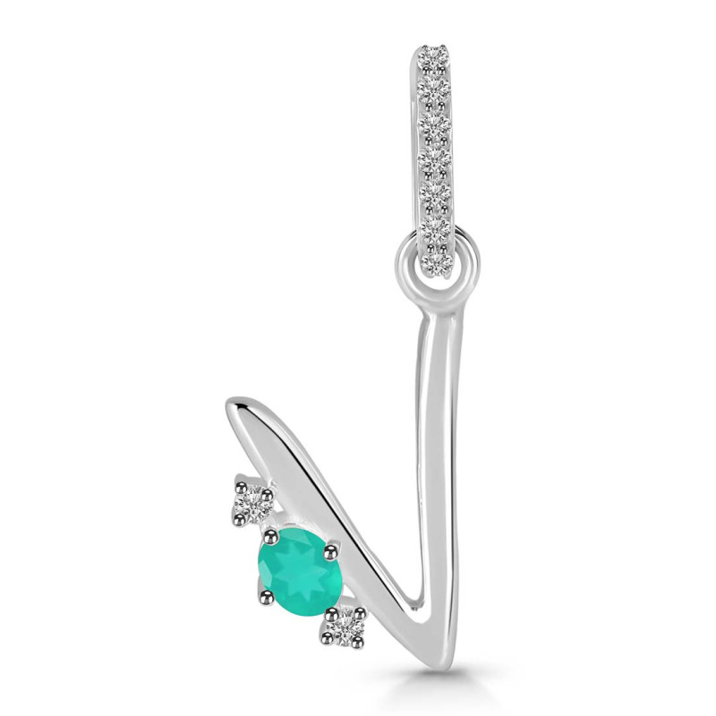 Green Onyx & White Topaz Alphabet V Pendant GRO-RDA-48.
