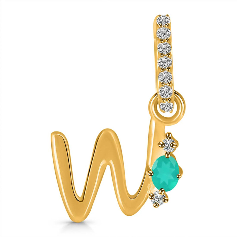 Green Onyx & White Topaz Alphabet W Pendant GRO-RDA-49.