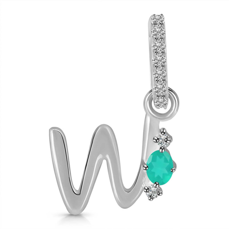 Green Onyx & White Topaz Alphabet W Pendant GRO-RDA-49.