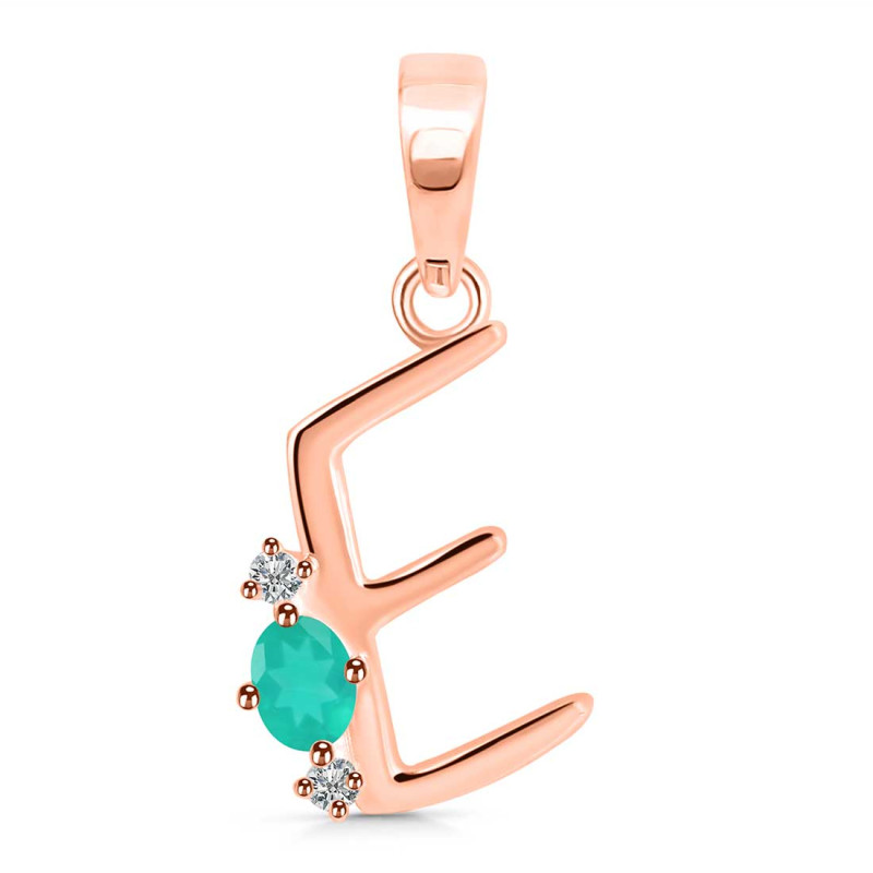 Green Onyx & White Topaz Alphabet E Pendant GRO-RDA-5.