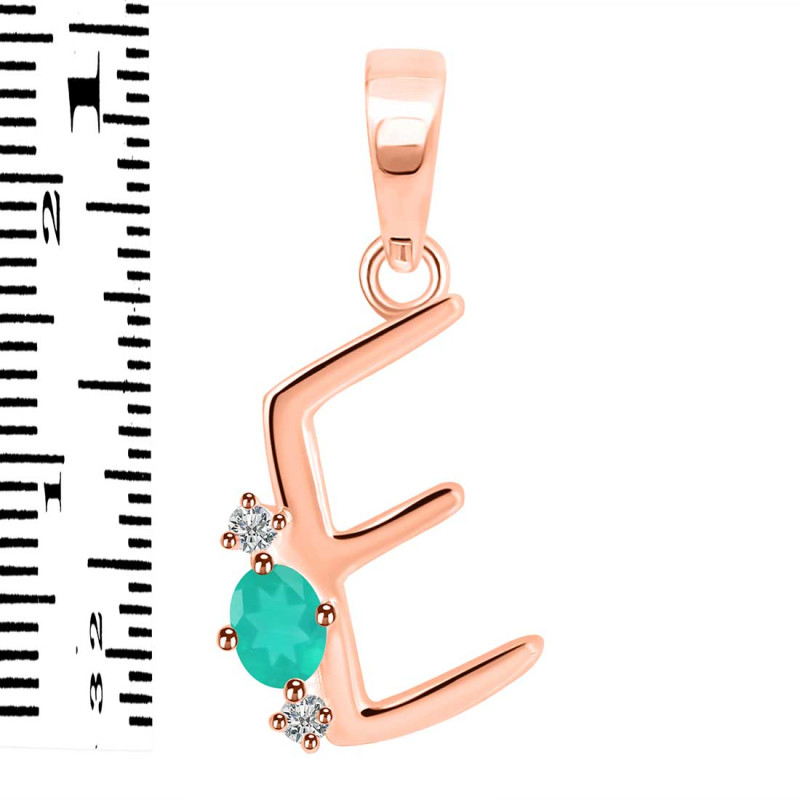 Green Onyx & White Topaz Alphabet E Pendant GRO-RDA-5.