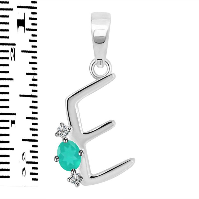 Green Onyx & White Topaz Alphabet E Pendant GRO-RDA-5.