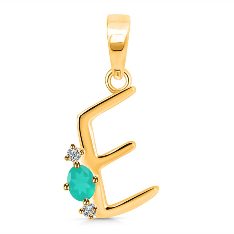 Green Onyx & White Topaz Alphabet E Pendant GRO-RDA-5.