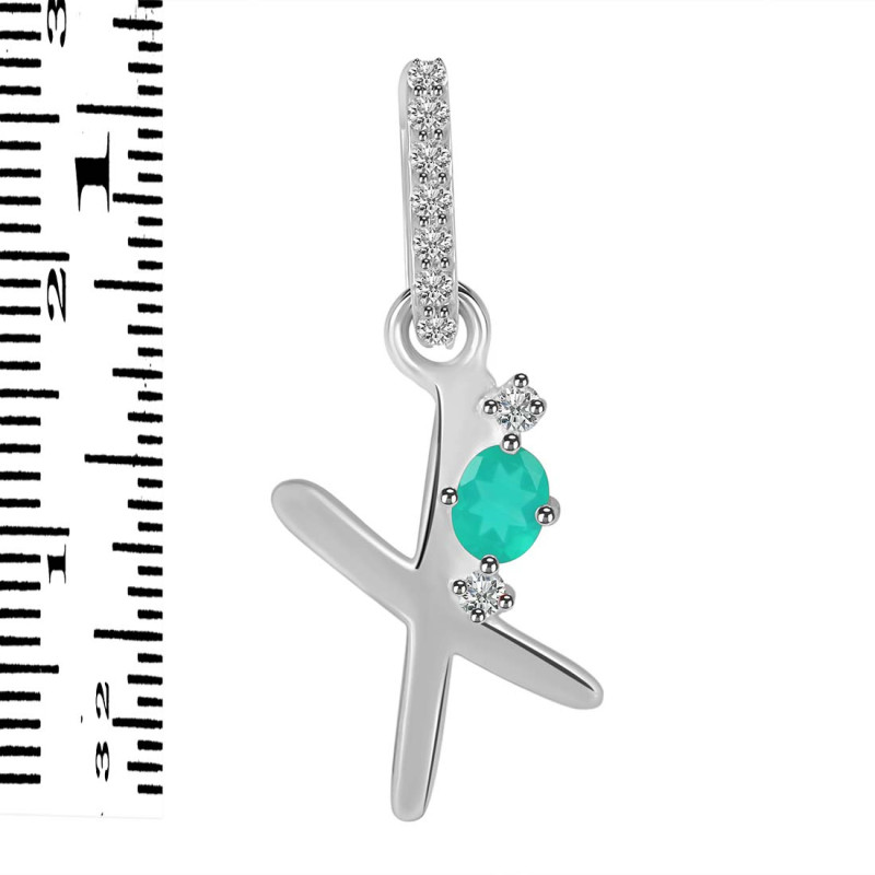 Green Onyx & White Topaz Alphabet X Pendant GRO-RDA-50.