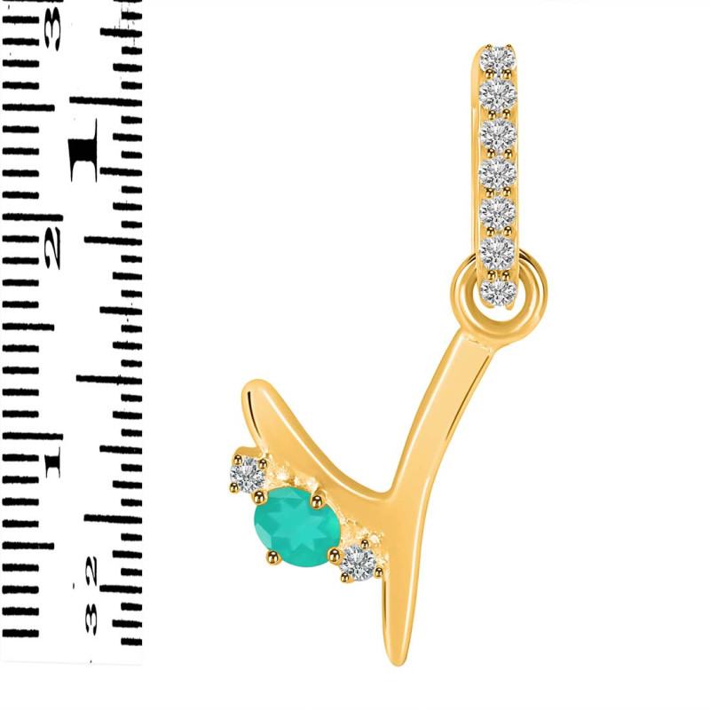 Green Onyx & White Topaz Alphabet Y Pendant GRO-RDA-51.