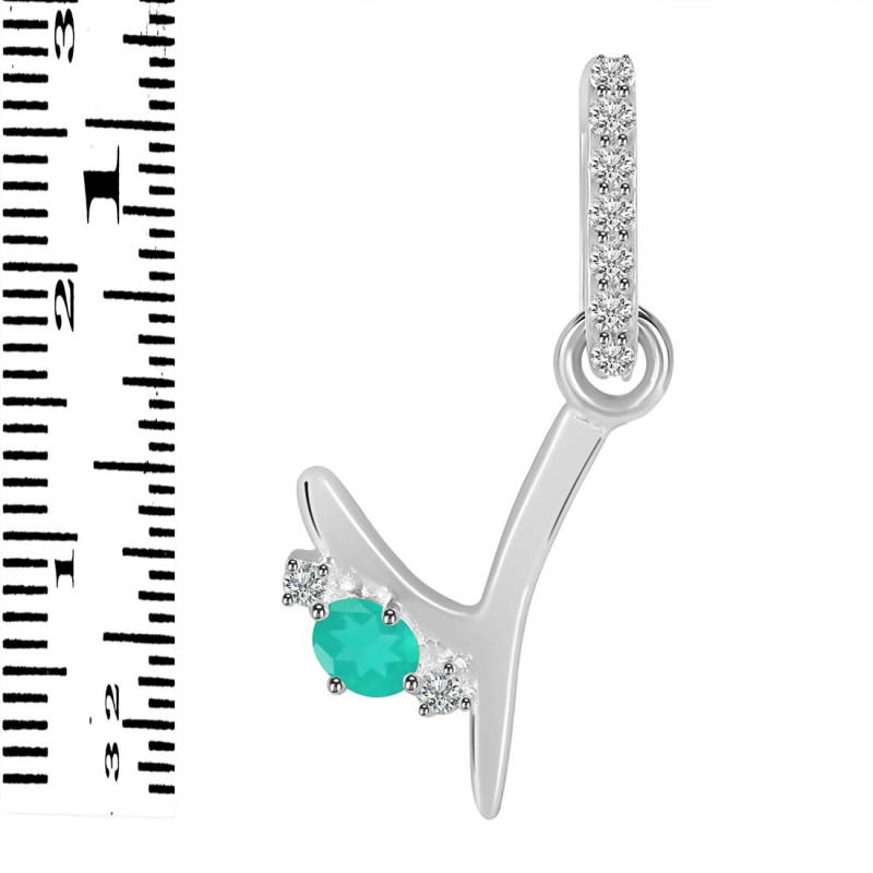 Green Onyx & White Topaz Alphabet Y Pendant GRO-RDA-51.