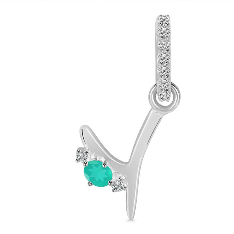 Green Onyx & White Topaz Alphabet Y Pendant GRO-RDA-51.