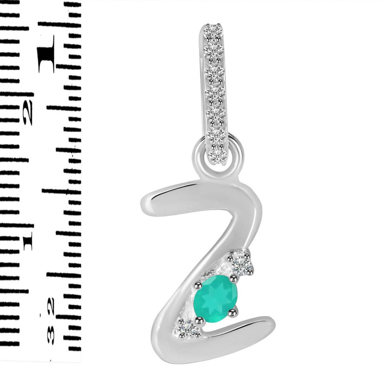 Green Onyx & White Topaz Alphabet Z Pendant GRO-RDA-52.