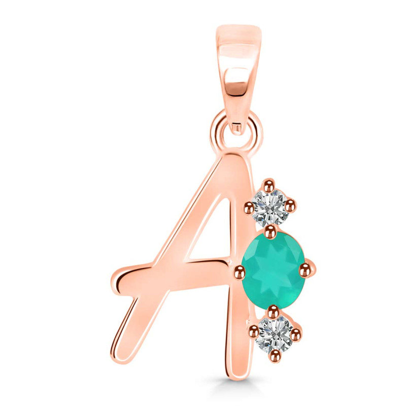 Green Onyx & White Topaz Alphabet A Pendant GRO-RDA-53.