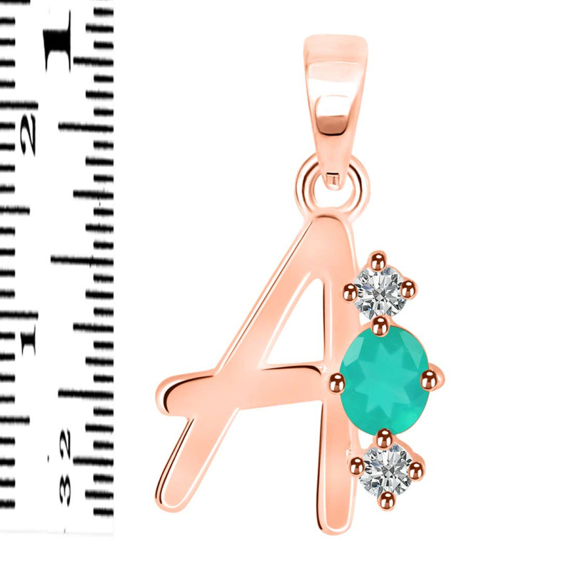 Green Onyx & White Topaz Alphabet A Pendant GRO-RDA-53.