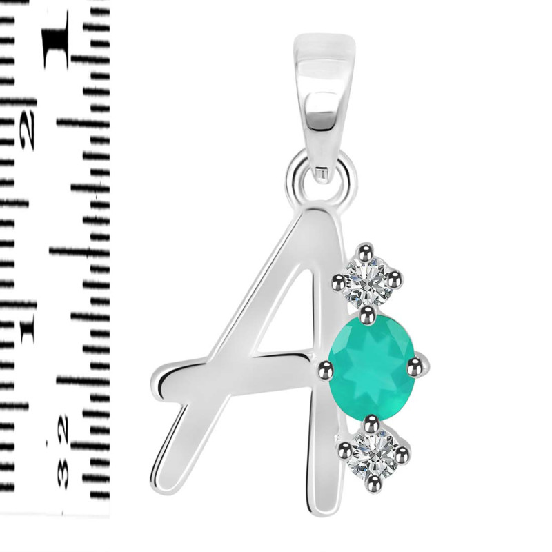 Green Onyx & White Topaz Alphabet A Pendant GRO-RDA-53.