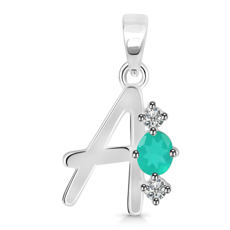 Green Onyx & White Topaz Alphabet A Pendant GRO-RDA-53.