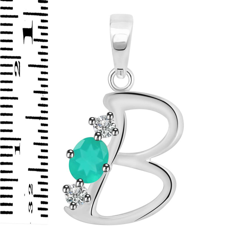 Green Onyx & White Topaz Alphabet B Pendant GRO-RDA-54.