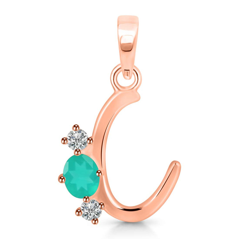 Green Onyx & White Topaz Alphabet C Pendant GRO-RDA-55.