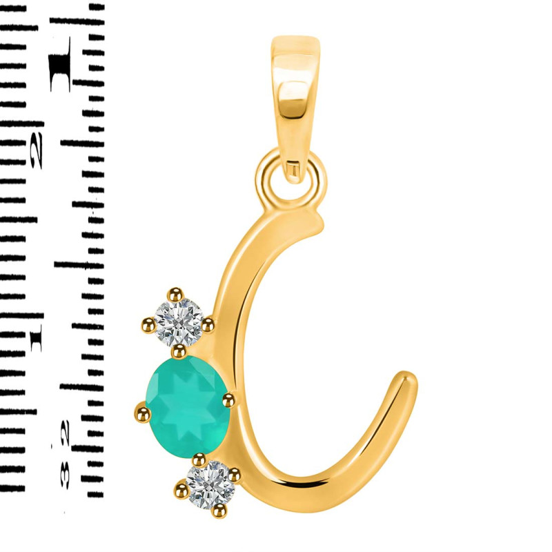 Green Onyx & White Topaz Alphabet C Pendant GRO-RDA-55.