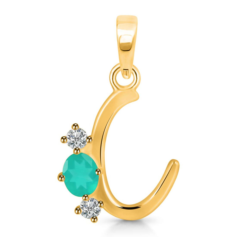 Green Onyx & White Topaz Alphabet C Pendant GRO-RDA-55.