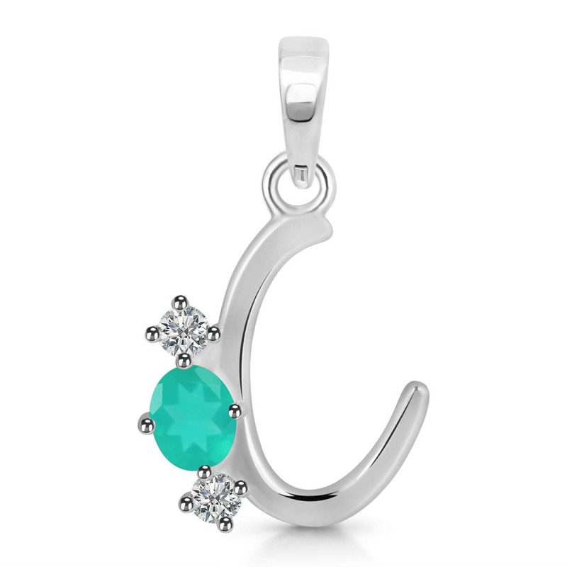 Green Onyx & White Topaz Alphabet C Pendant GRO-RDA-55.