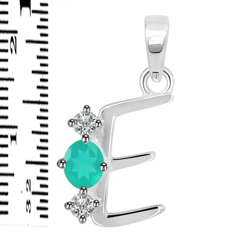 Green Onyx & White Topaz Alphabet E Pendant GRO-RDA-57.