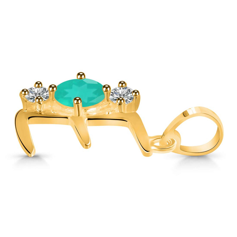 Green Onyx & White Topaz Alphabet E Pendant GRO-RDA-57.