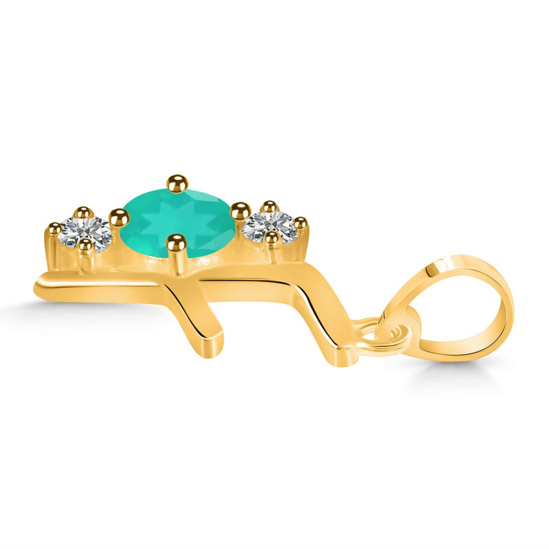 Green Onyx & White Topaz Alphabet F Pendant GRO-RDA-58.