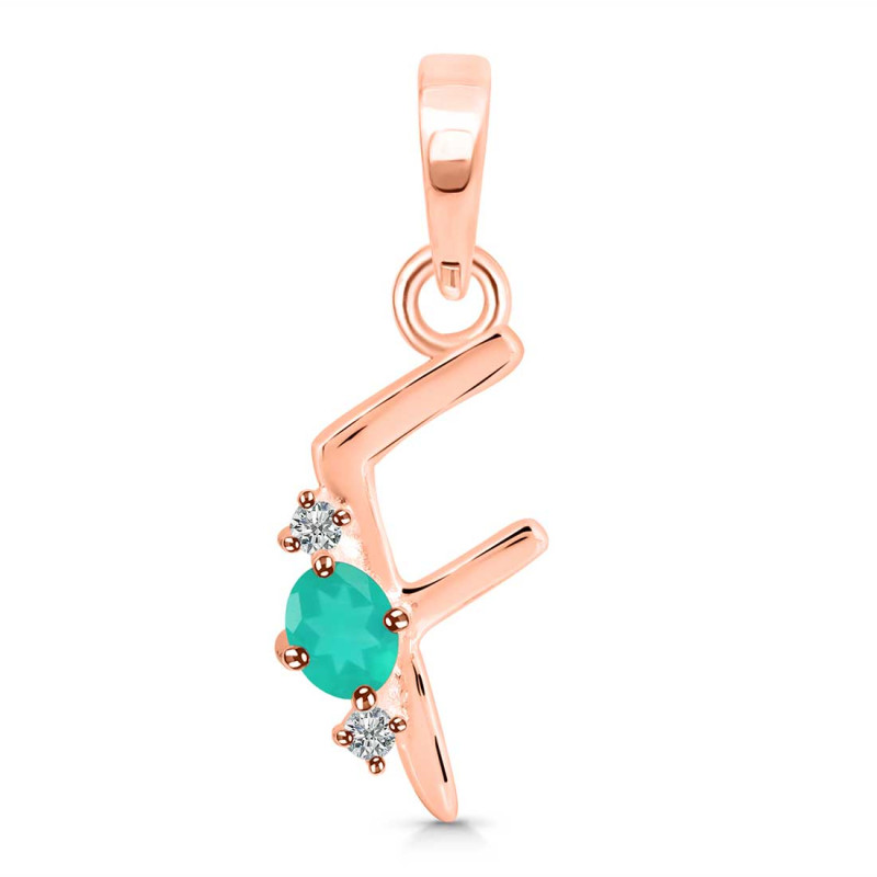 Green Onyx & White Topaz Alphabet F Pendant GRO-RDA-6.