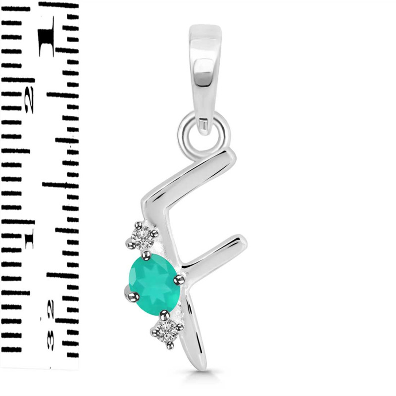 Green Onyx & White Topaz Alphabet F Pendant GRO-RDA-6.