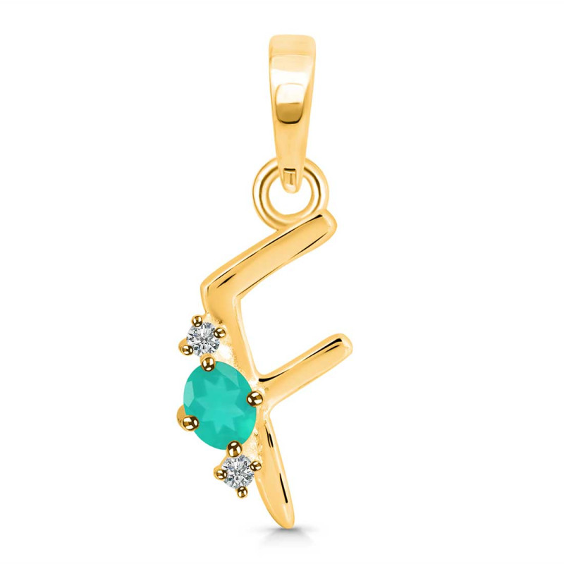 Green Onyx & White Topaz Alphabet F Pendant GRO-RDA-6.