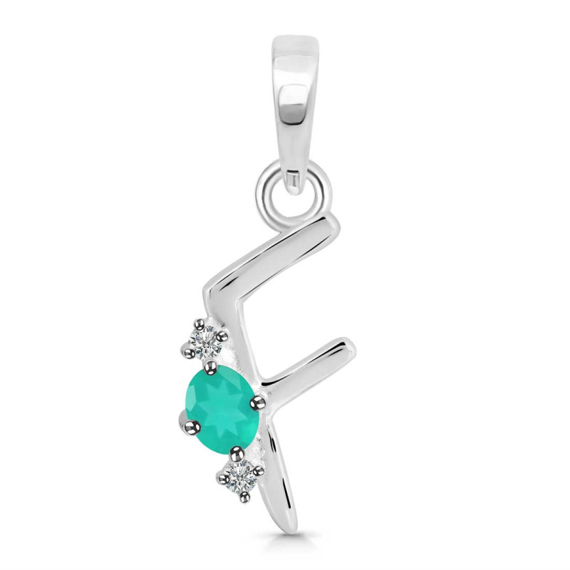 Green Onyx & White Topaz Alphabet F Pendant GRO-RDA-6.