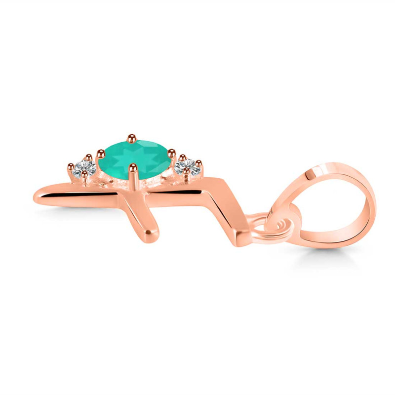 Green Onyx & White Topaz Alphabet F Pendant GRO-RDA-6.