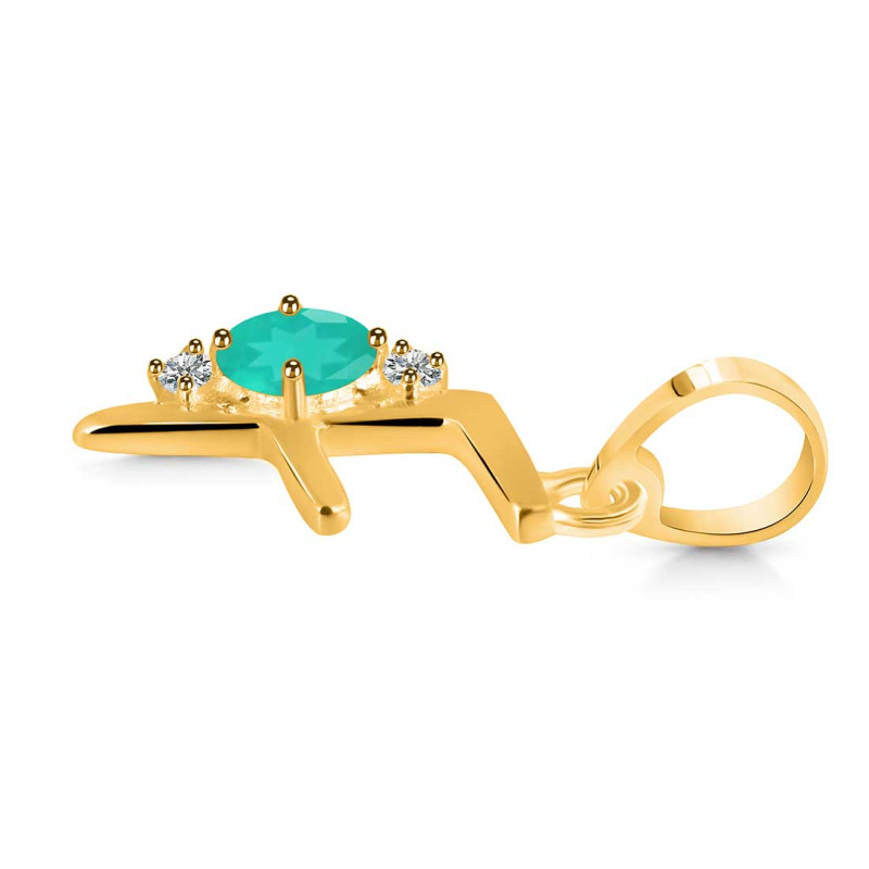 Green Onyx & White Topaz Alphabet F Pendant GRO-RDA-6.
