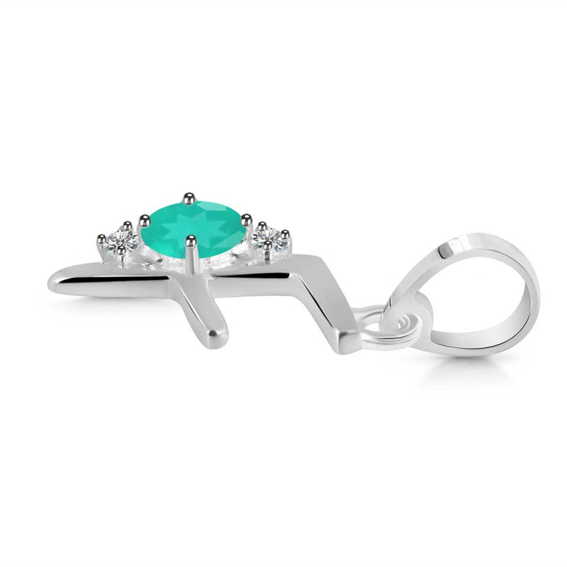 Green Onyx & White Topaz Alphabet F Pendant